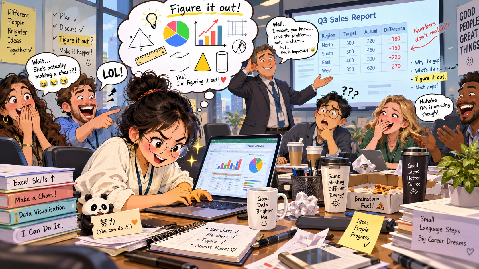 美剧学英语:figure out - 加拿大办公室开会,同事说“figure it out”,我真的打开Excel开始画图……