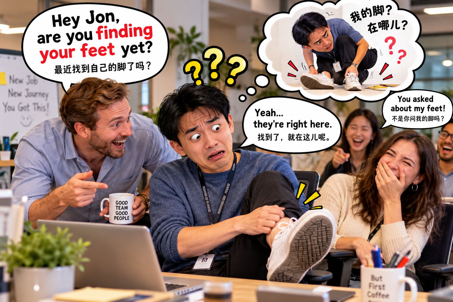 美剧说英语：find one's feet - 加拿大同事问我“找到脚了吗”，我低头看了半天鞋……