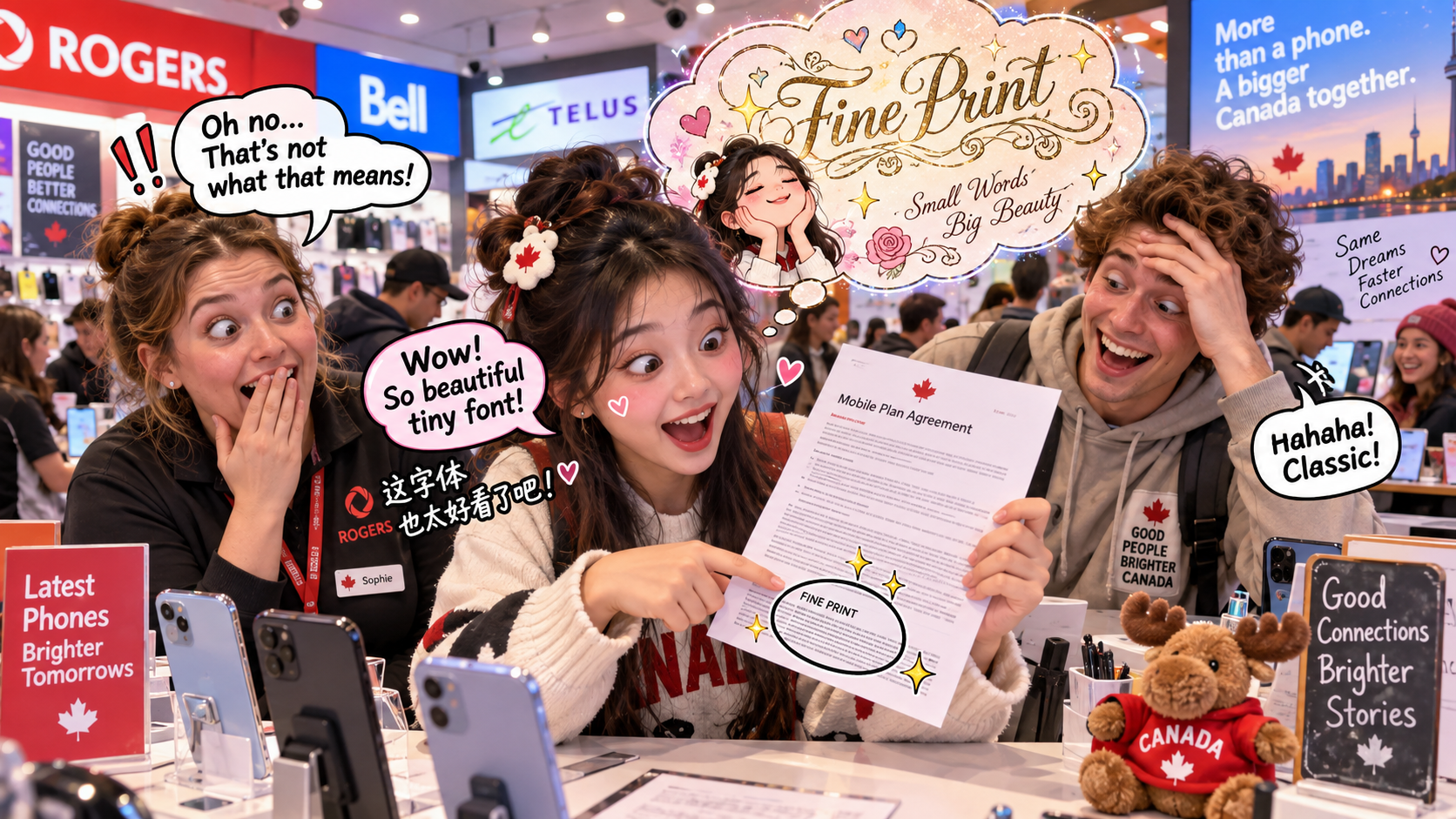 美剧学英语:fine print - 加拿大手机店办套餐,同事让我看“fine print”,我还夸字体挺好看