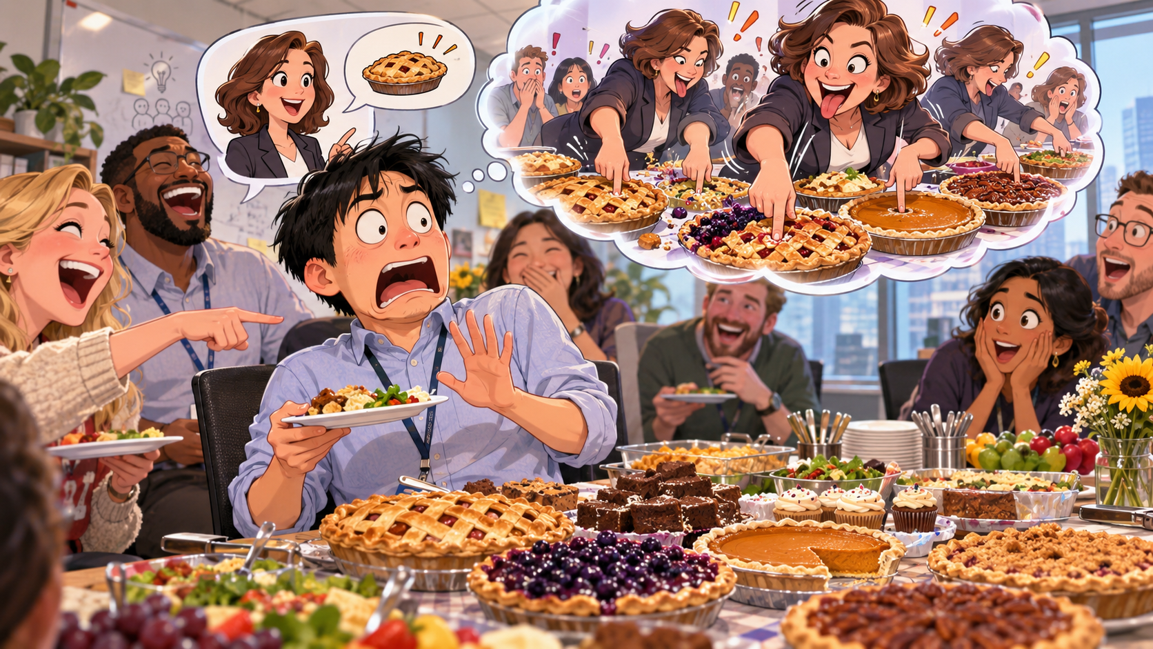 美剧学英语：finger in every pie - 加拿大办公室午餐会上，同事说她“每个派里都有手指”，我差点把甜点扔了