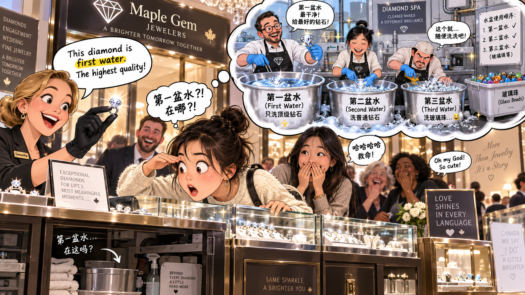 美剧学英语:first water - 加拿大珠宝店里,店员说“first water”,我竟然问他第一盆水在哪