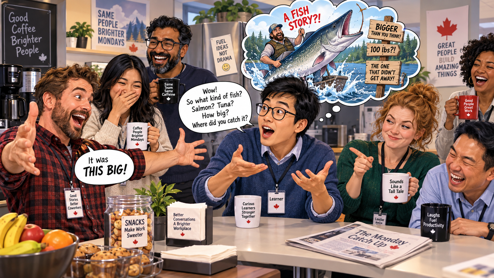 美剧学英语：fish story - 加拿大办公室同事说“fish story”，我认真跟他聊起了鱼……
