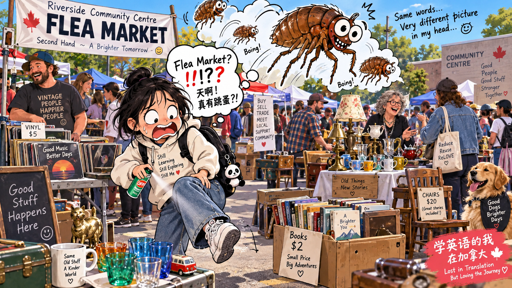 美剧学英语：flea market - 加拿大周末flea market，我喷了半瓶驱虫剂才发现大家在抢二手锅……