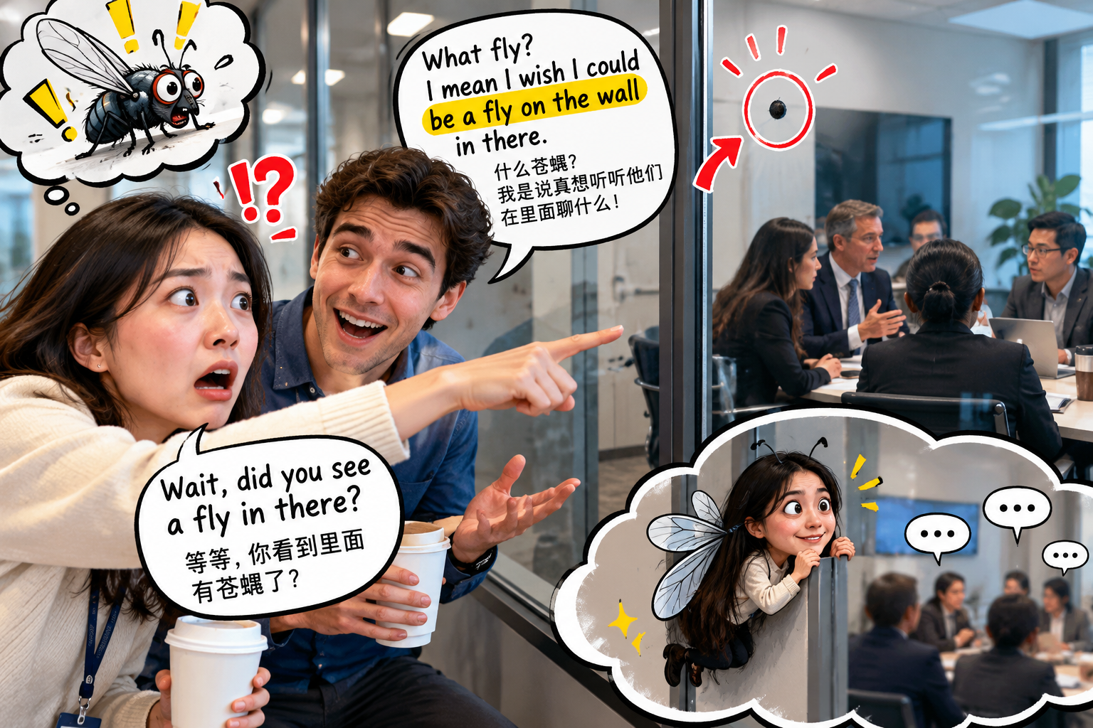 美剧说英语：fly on the wall - 加拿大办公室同事说想当“墙上的苍蝇”，我差点去找杀虫剂……