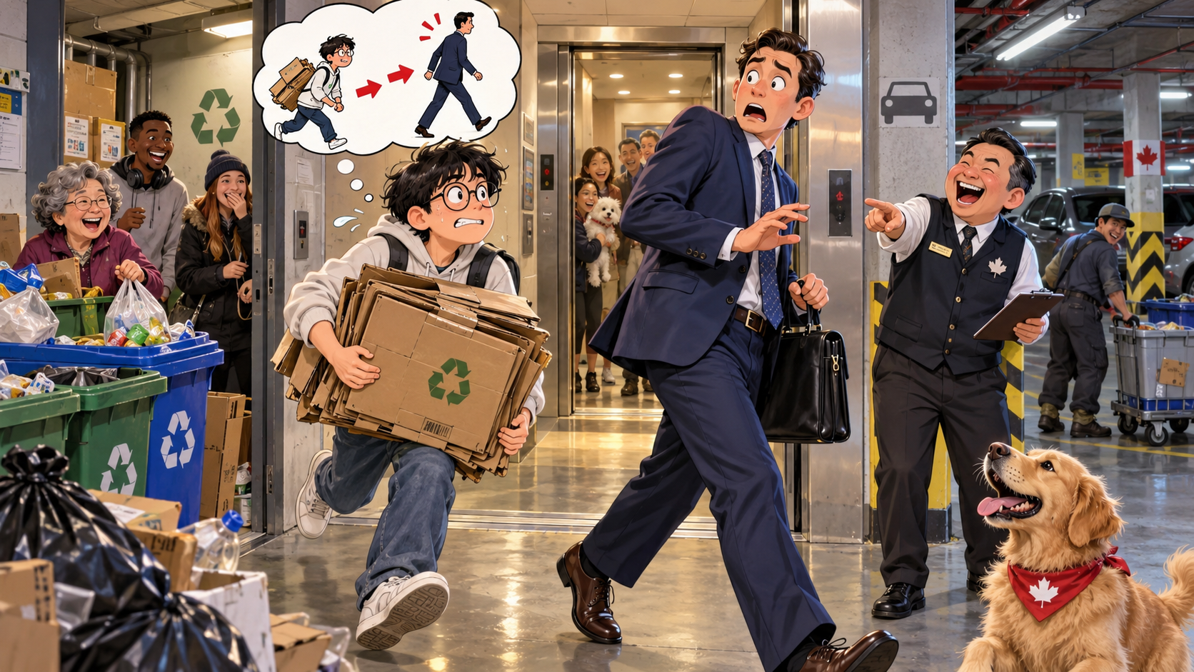 美剧学英语:follow suit - 加拿大公寓垃圾房里,他说follow suit,我真的跟着西装男走了