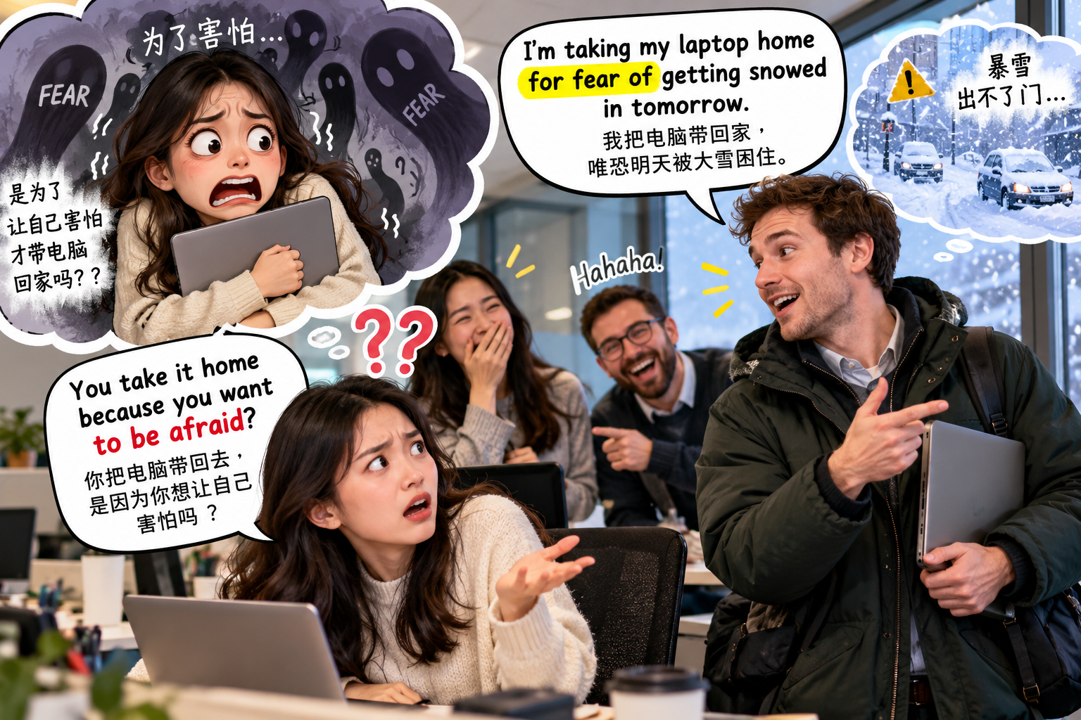 美剧说英语:for fear of - 加拿大办公室同事说“for fear of”,我以为他是“为了害怕”才这么做……
