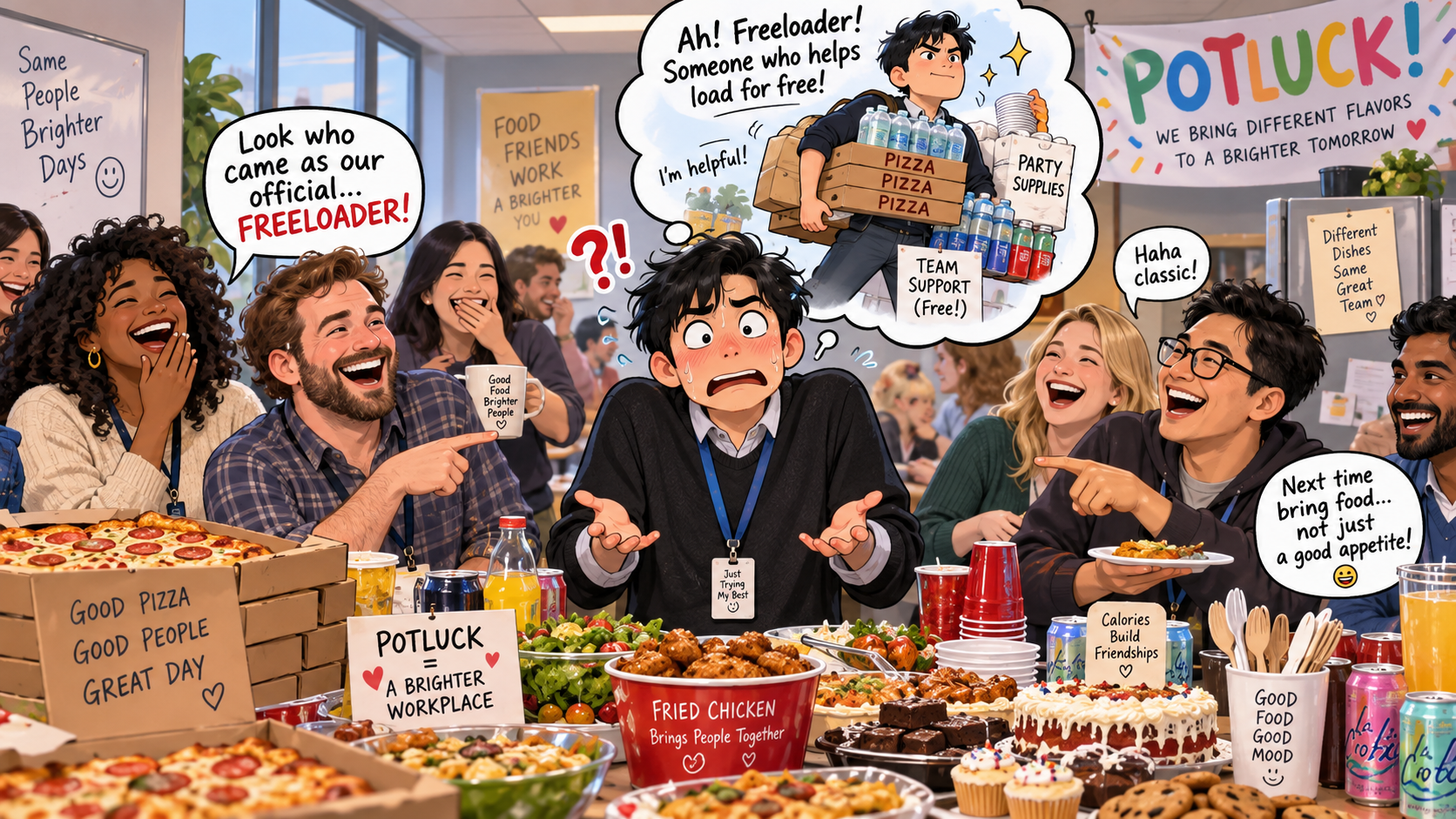 美剧学英语:free loader - 加拿大办公室Potluck,同事说别当“freeloader”,我以为让我帮忙搬东西……