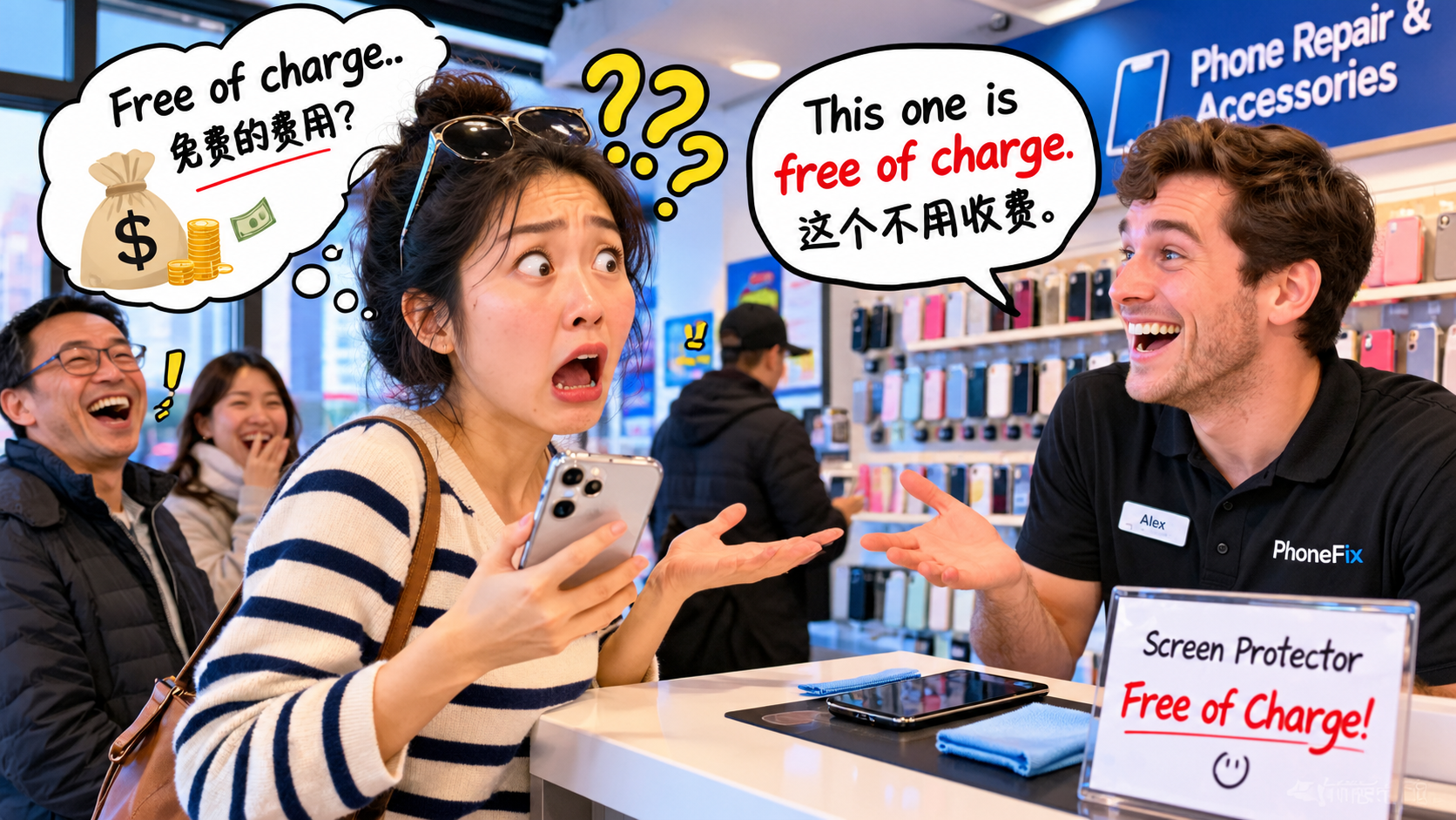 美剧说英语:free of charge - 加拿大手机店里,店员说free of charge,我却追问:那charge到底多少钱?