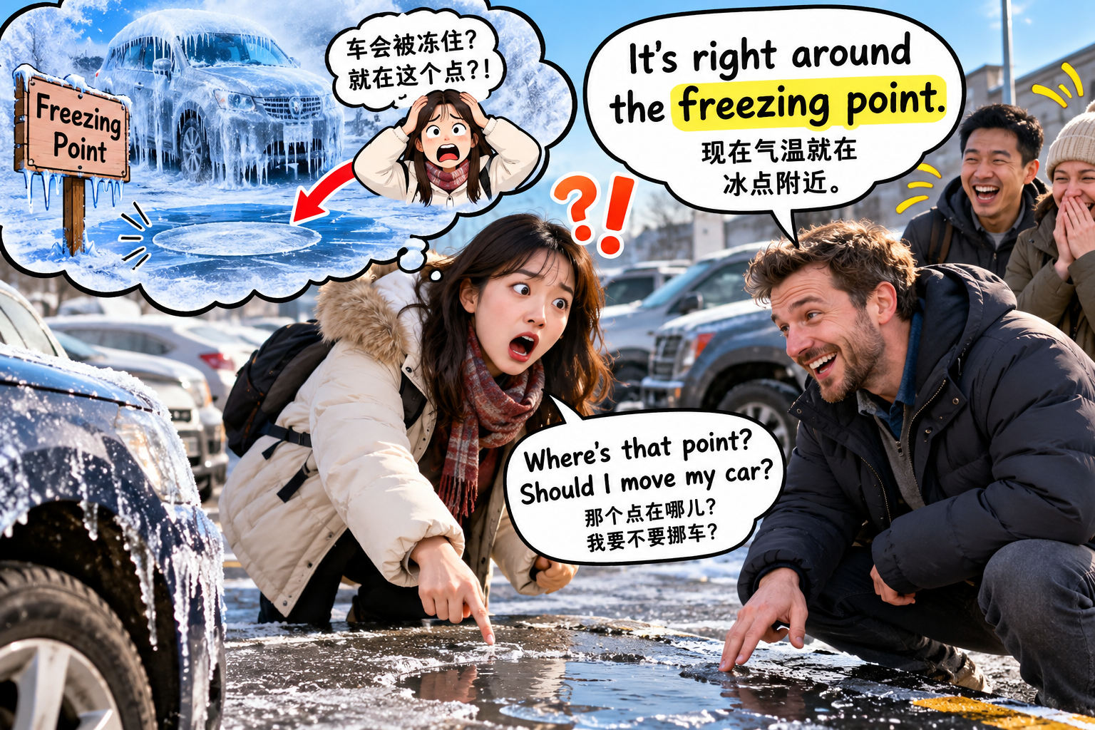美剧说英语:freezing point - 加拿大同事说停车场到了“freezing point”,我还以为车要被冻住了……