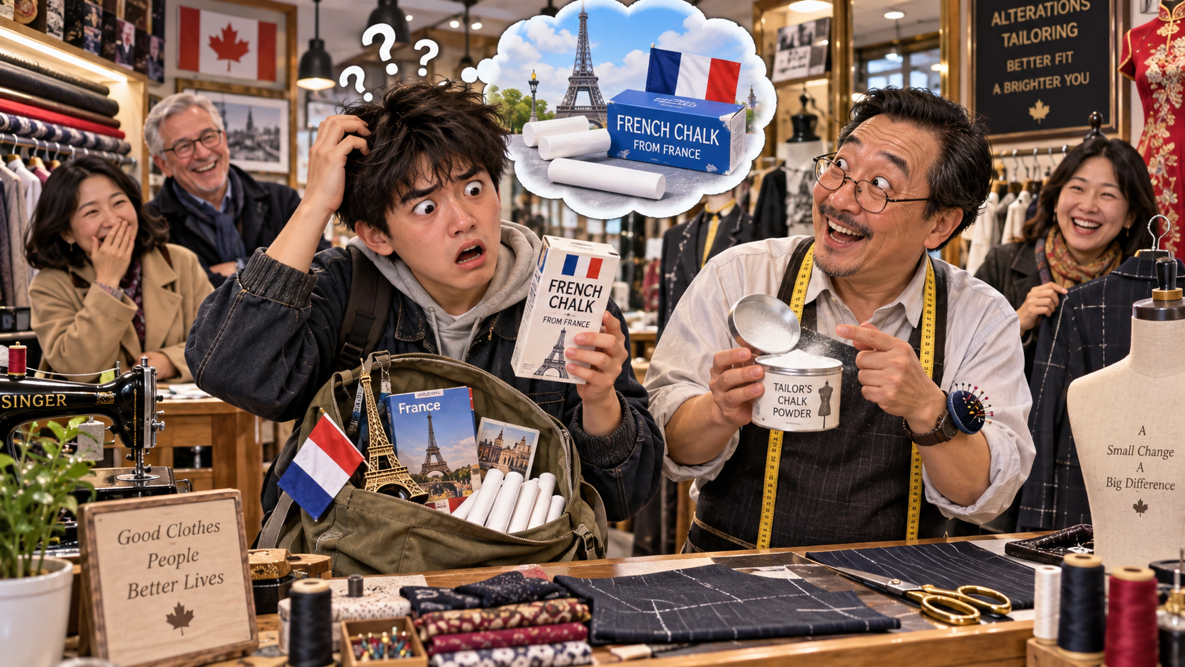 美剧学英语:French chalk - 加拿大裁缝店里,老板让我拿“French chalk”,我跑去找法国进口粉笔……