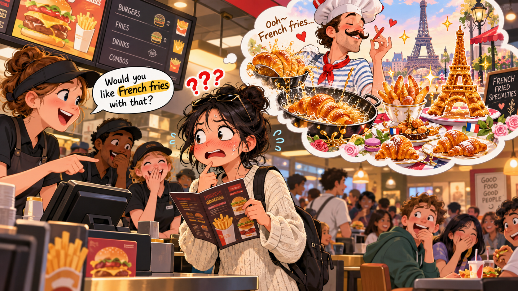 美剧学英语：french fries - 加拿大汉堡店点餐时，同事问我要不要French fries，我以为他在吐槽法国人的炸物……