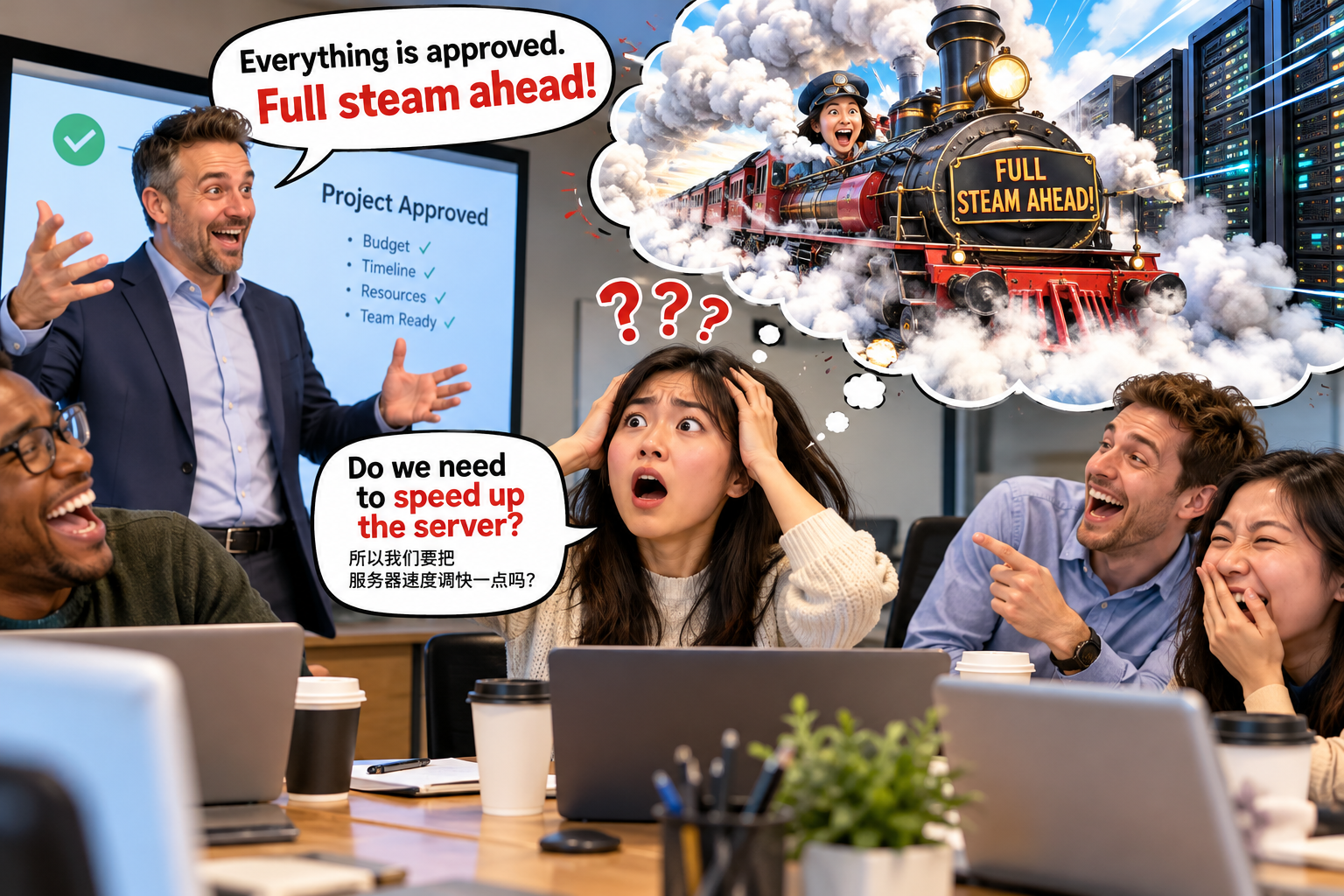 美剧说英语：full steam ahead - 加拿大办公室里老板说“full steam ahead”，我还以为机器要冒烟了
