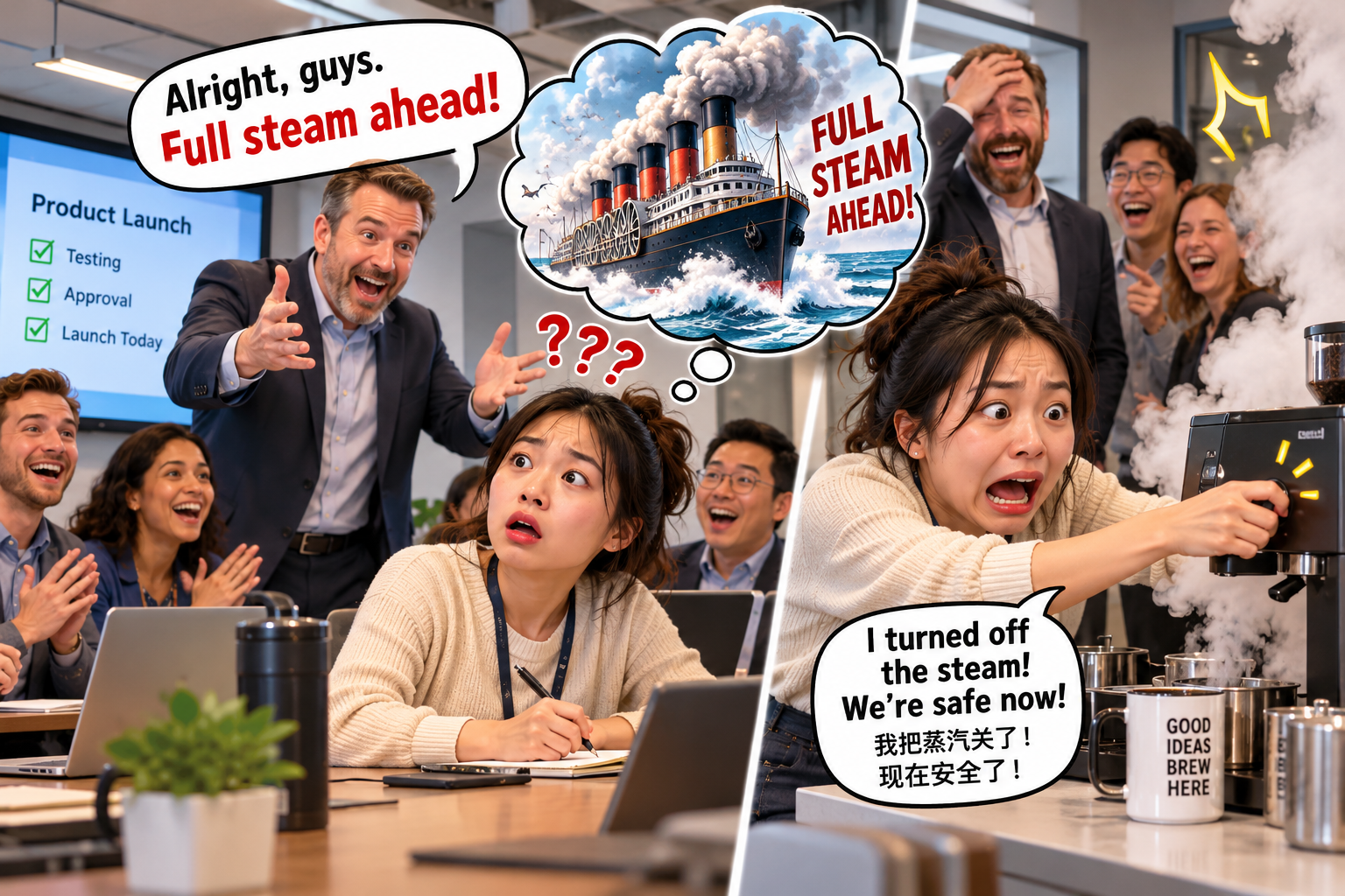 美剧说英语:full steam ahead - 加拿大办公室老板说“full steam ahead”,我却跑去检查咖啡机是不是冒烟了……