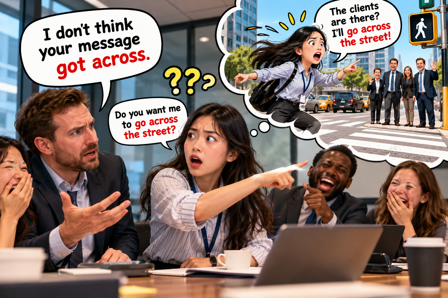 美剧说英语：get across - 加拿大办公室开会，同事让我“get across”，我差点跑到马路对面……