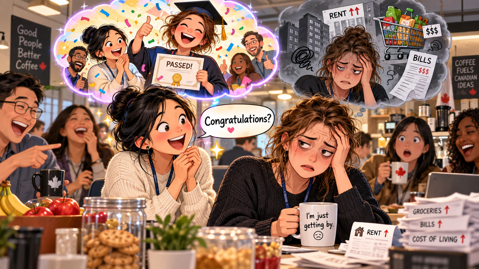 美剧学英语：get by - 加拿大办公室午休，同事说“I’m just getting by”，我居然回了句“Congratulations!”