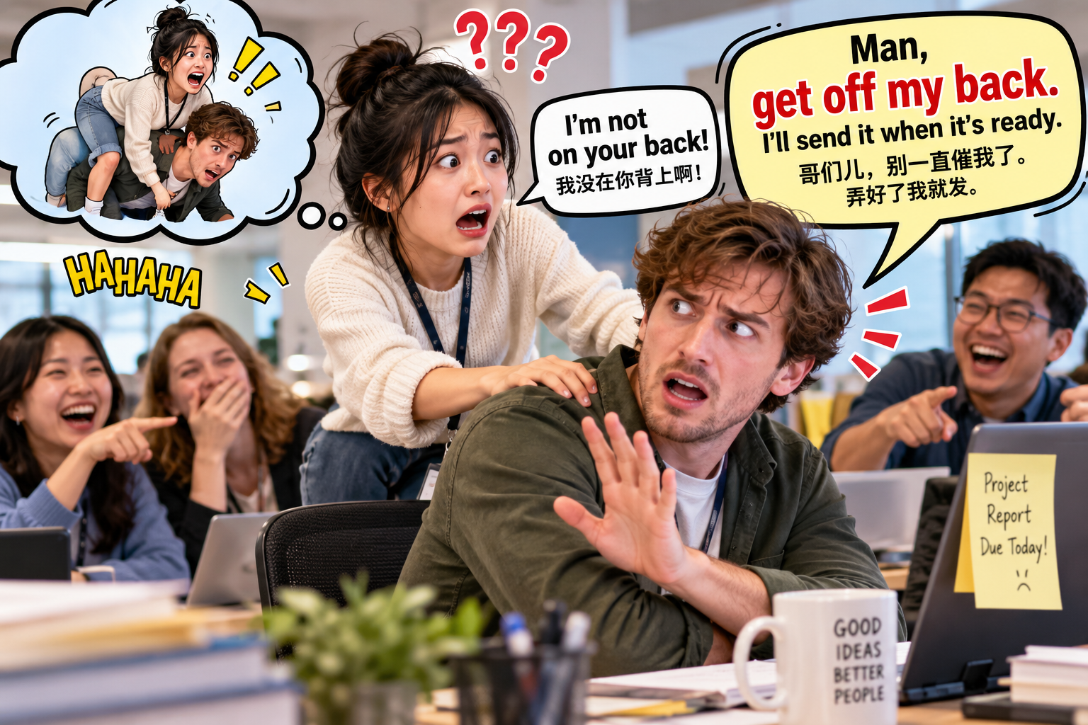 美剧说英语：get off one's back - 同事让我“get off his back”，我下意识看了一眼他的后背……