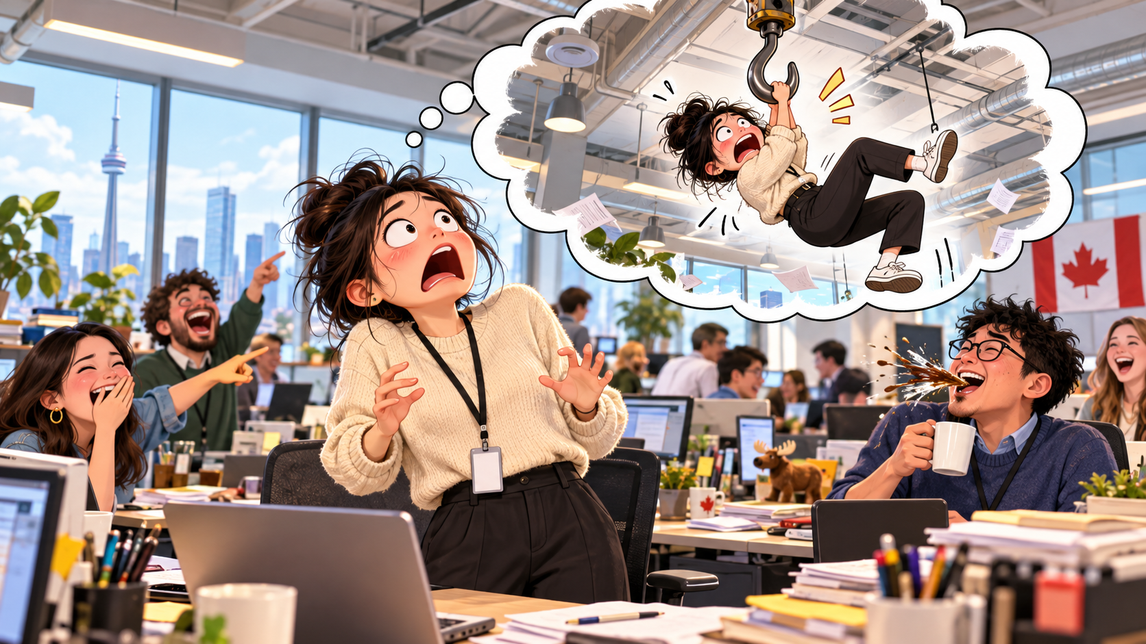 美剧学英语:get off the hook - 加拿大办公室同事说我能“从钩子上下来”,我真的抬头找钩子了