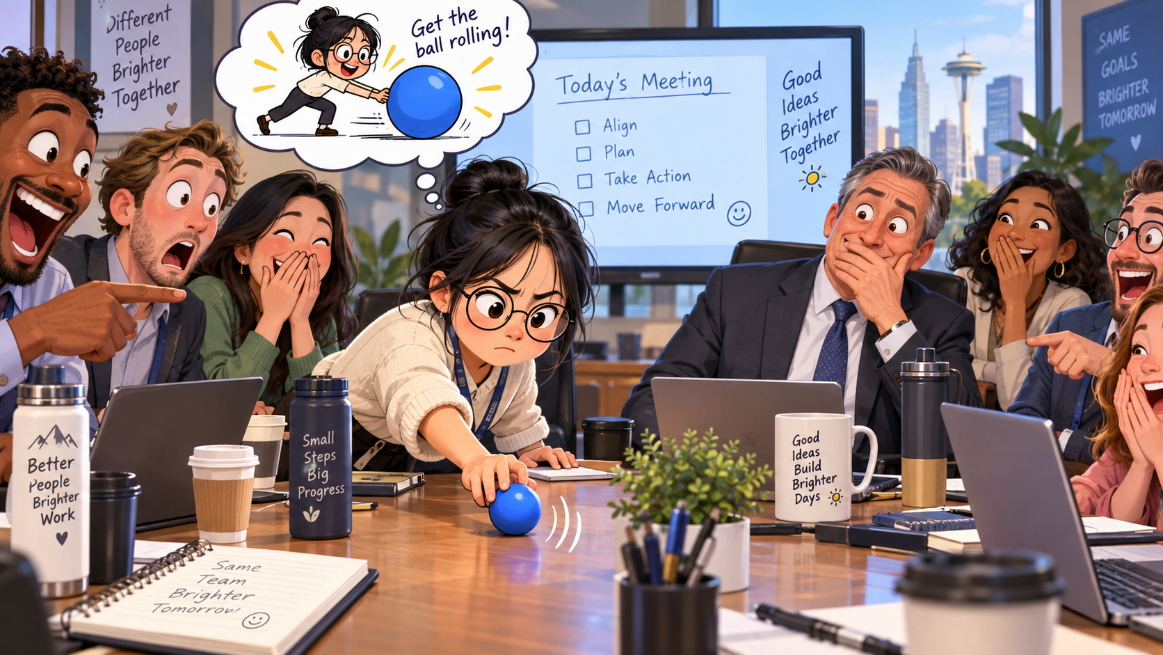 美剧学英语：get the ball rolling - 加拿大办公室开会，老板说“get the ball rolling”，我真的把球滚出去了……