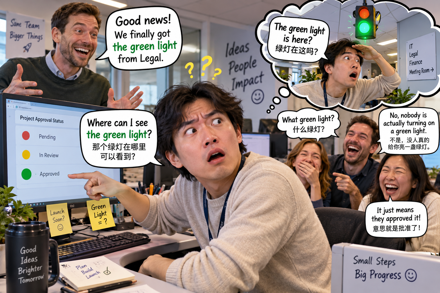 美剧学英语：get the green light - 加拿大办公室同事说“we got the green light”，我竟然真去找那盏绿灯……