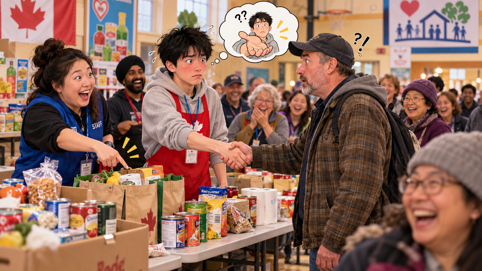美剧说英语:give a hand out - 加拿大社区中心做志愿者,同事说“give a handout”,我竟把手伸了出去……
