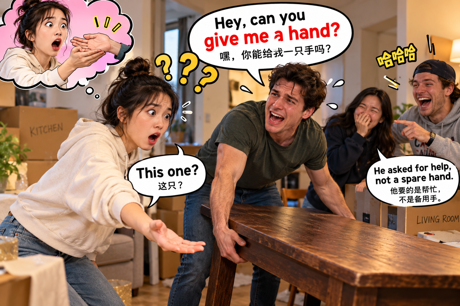 美剧说英语:give me a hand - 加拿大搬家时朋友说“give me a hand”,我差点把自己的手递过去……