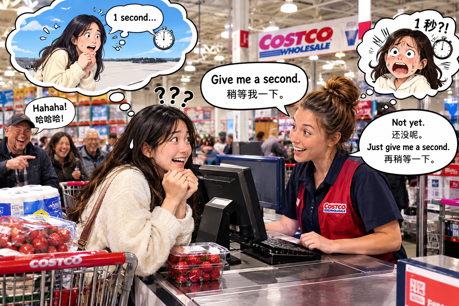 美剧说英语：give someone a second - 加拿大Costco收银员说“Give me a second”，我真的只等了一秒……