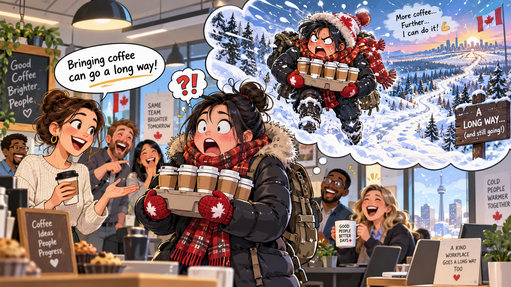 美剧学英语：go a long way - 加拿大办公室同事说“coffee can go a long way”，我真的顶着雪走了两公里……