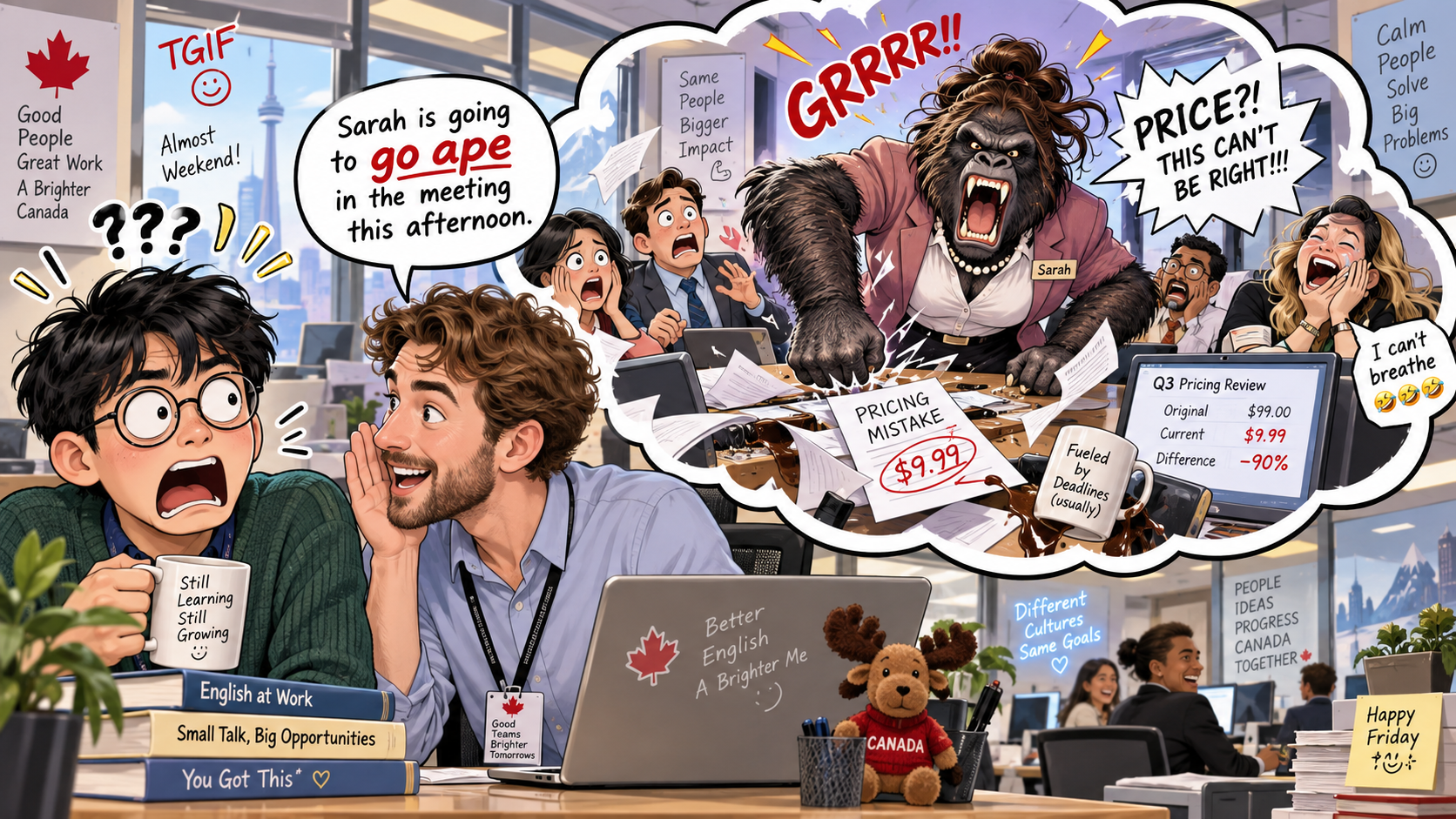 美剧学英语：go ape - 加拿大办公室同事说老板要“go ape”，我下意识看了眼会议室门……