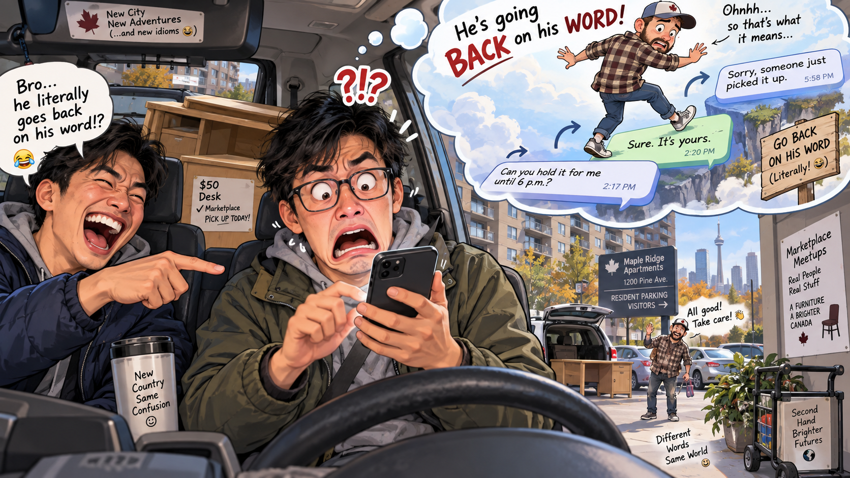美剧学英语:go back on one's word - 加拿大Marketplace买二手桌,对方突然说“go back on his word”,我还以为要翻聊天记录……