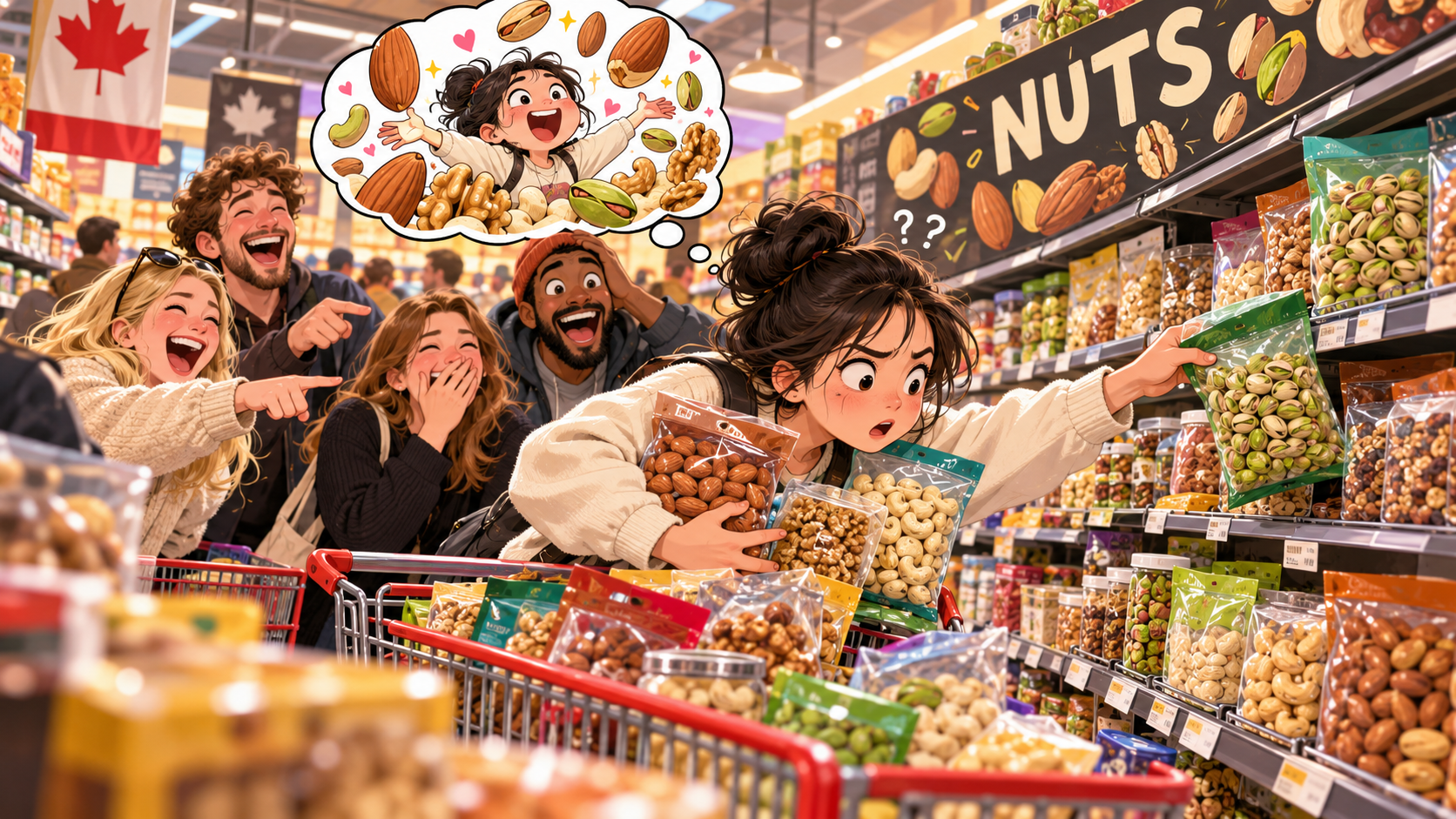 美剧说英语:go nuts - 加拿大超市里,同事突然说“go nuts”,我真的推车去找坚果了……