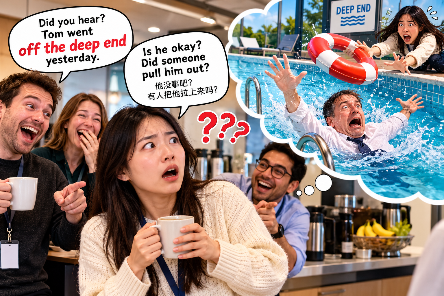 美剧说英语:go off the deep end - 加拿大办公室同事说经理“去了深水区”,我差点问他会不会游泳……