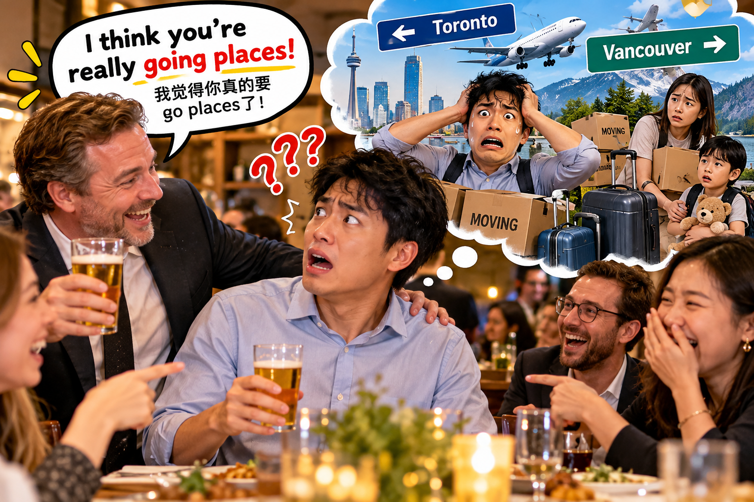 美剧说英语:go places - 加拿大公司年终聚餐,老板说我会“go places”,我以为要被调走了……