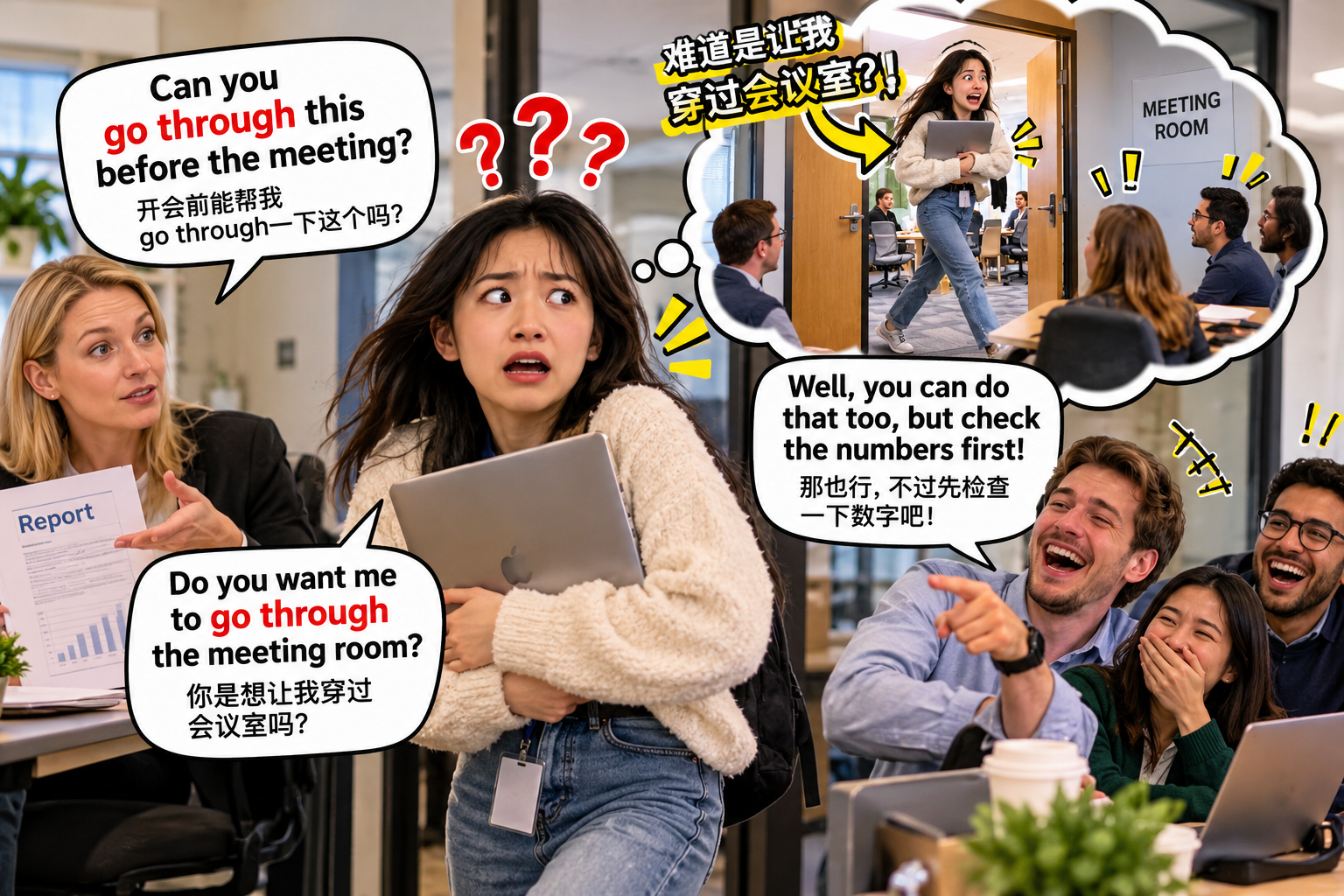 美剧说英语:go through - 加拿大办公室同事让我“go through”文件,我差点抱着电脑穿过会议室……