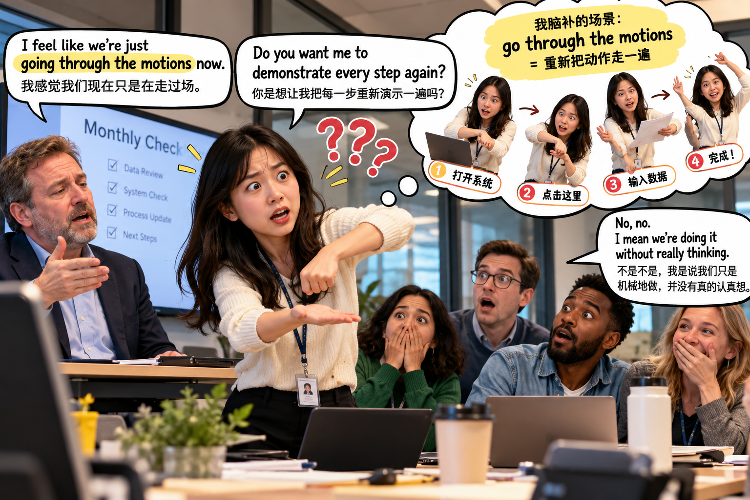 美剧说英语：go through the motions - 加拿大办公室说“go through the motions”，我差点以为要重新演示一遍