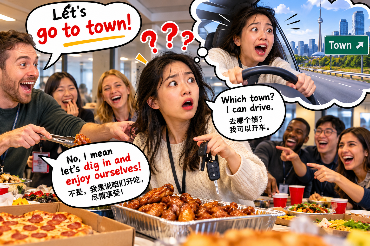 美剧说英语：go to town - 加拿大同事说“go to town”，我连车钥匙都拿出来了……