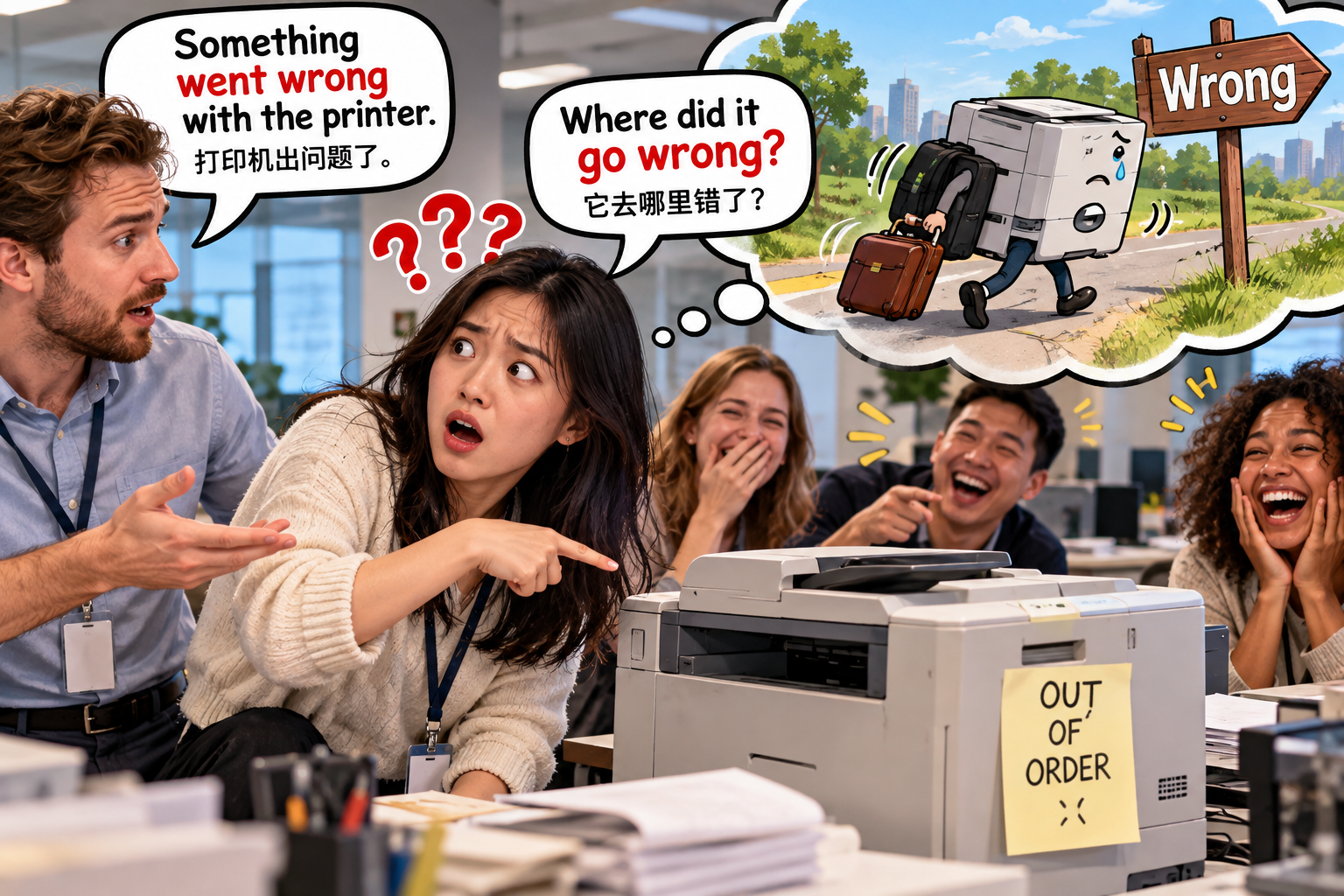 美剧说英语：go wrong - 加拿大办公室里，同事说“something went wrong”，我还以为他要去找那个“wrong”……