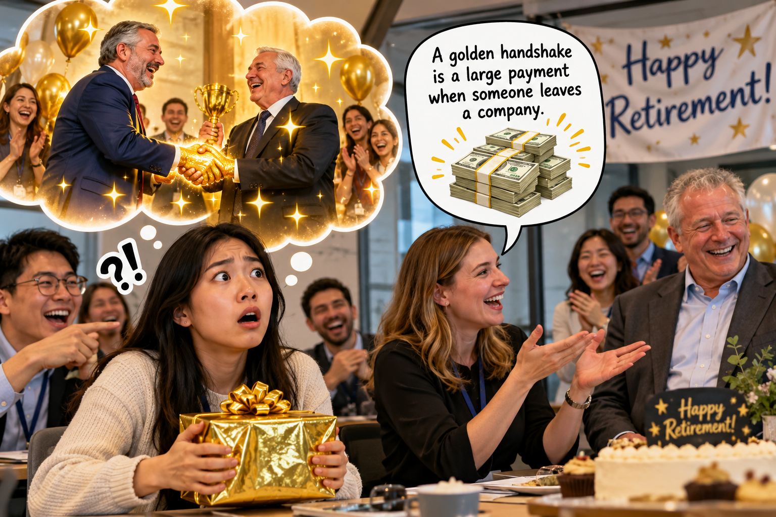 美剧说英语:golden handshake - 加拿大同事退休,老板说要给他“golden handshake”,我开始找金色礼物