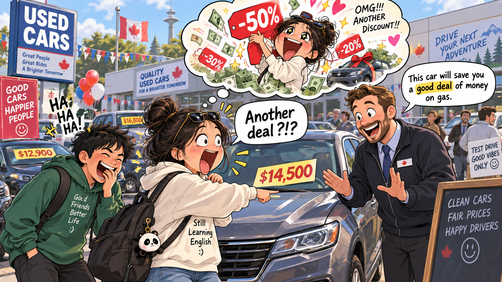 美剧学英语：good deal - 加拿大买二手车，销售说“a good deal”，我以为他又给我打折了……