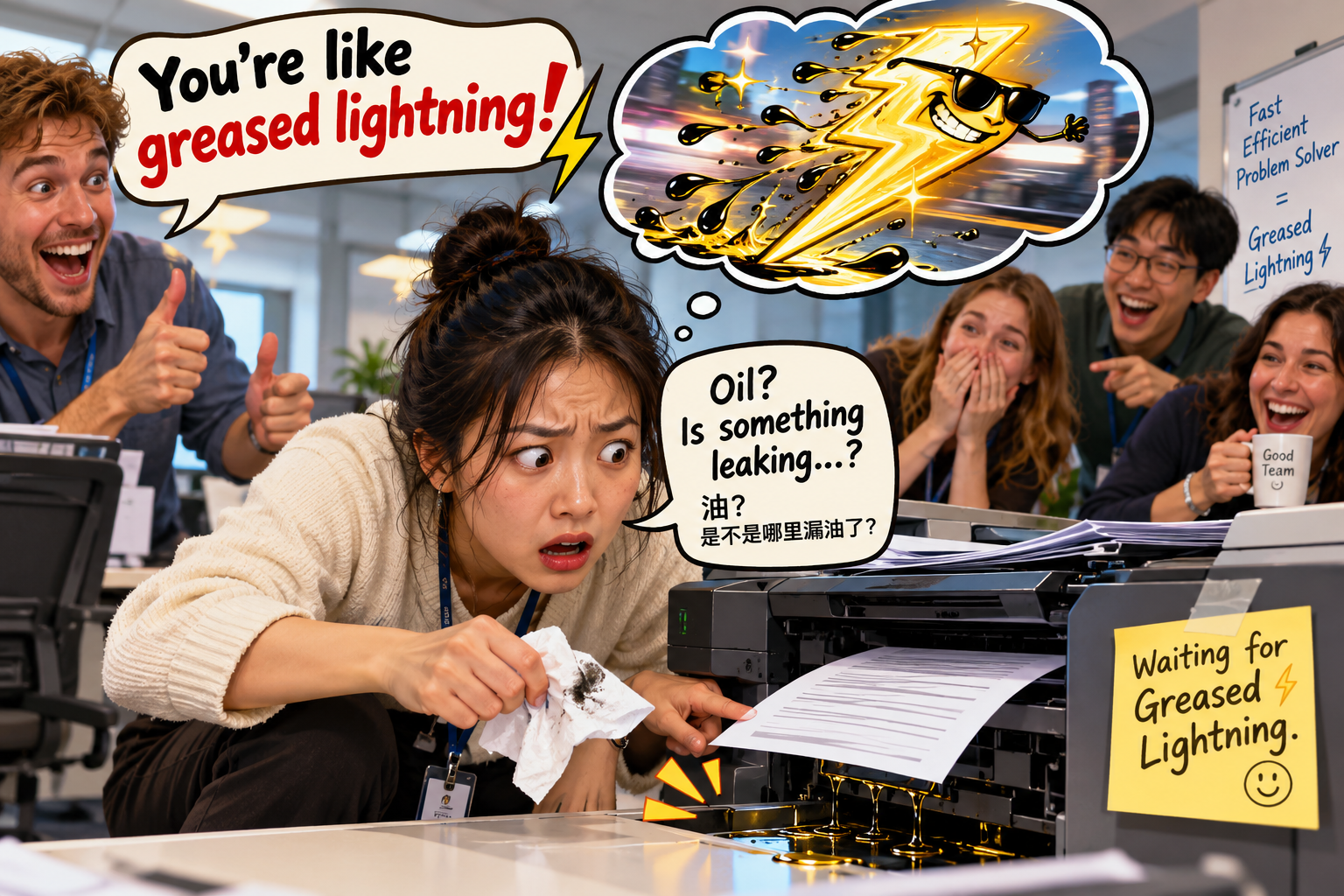 美剧说英语:greased lightning - 加拿大办公室同事夸我“greased lightning”,我以为电脑漏油了……