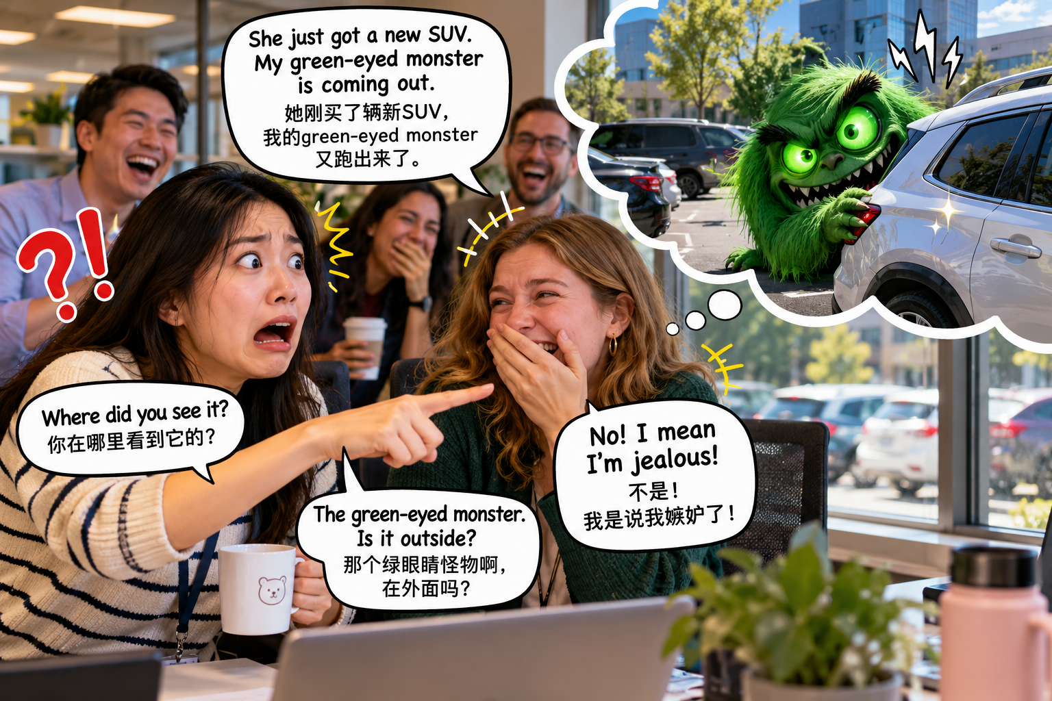 美剧说英语：green-eyed monster - 加拿大办公室午休，同事说她有个“green-eyed monster”，我差点问要不要报警