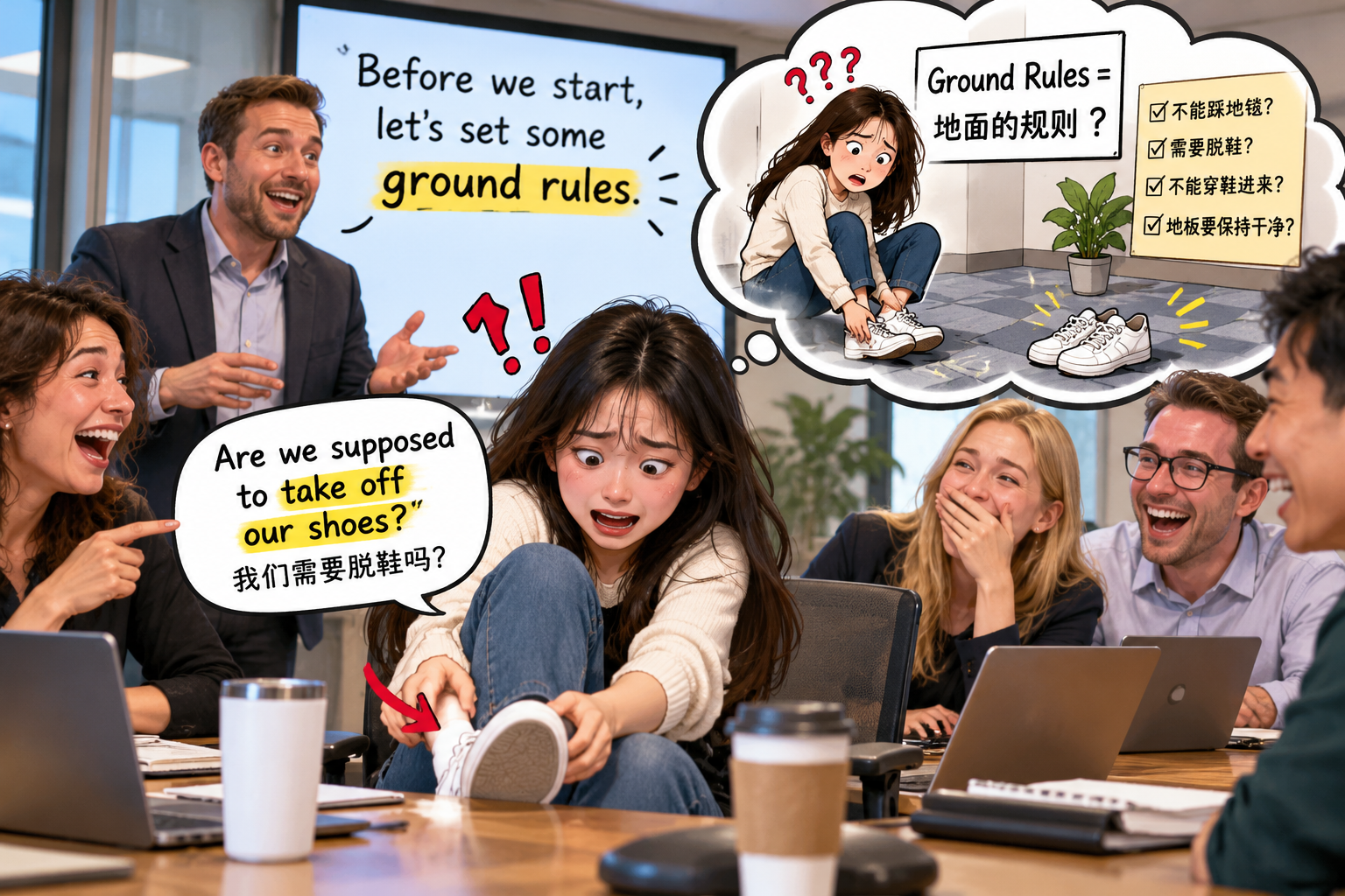 美剧说英语:ground rule - 加拿大公司开会,经理说“ground rules”,我低头检查了一遍地板……