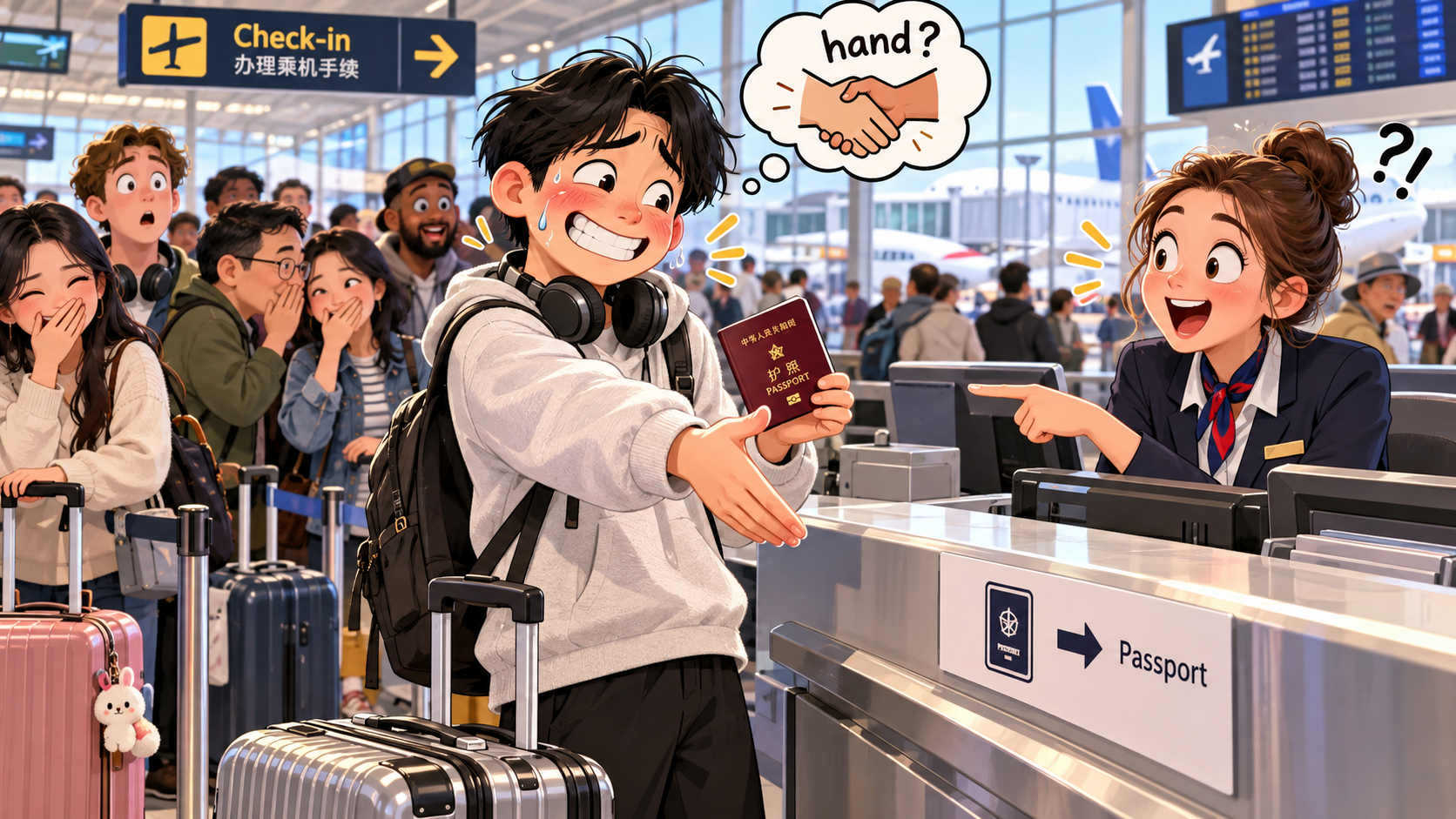 美剧学英语:hand - 加拿大机场工作人员说“hand me your passport”,我直接把手伸过去了……