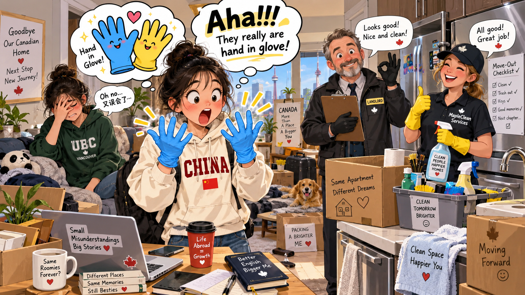 美剧学英语:hand in glove - 加拿大公寓退押金,室友说房东和清洁公司 hand in glove,我盯着他们的手套看了半天……