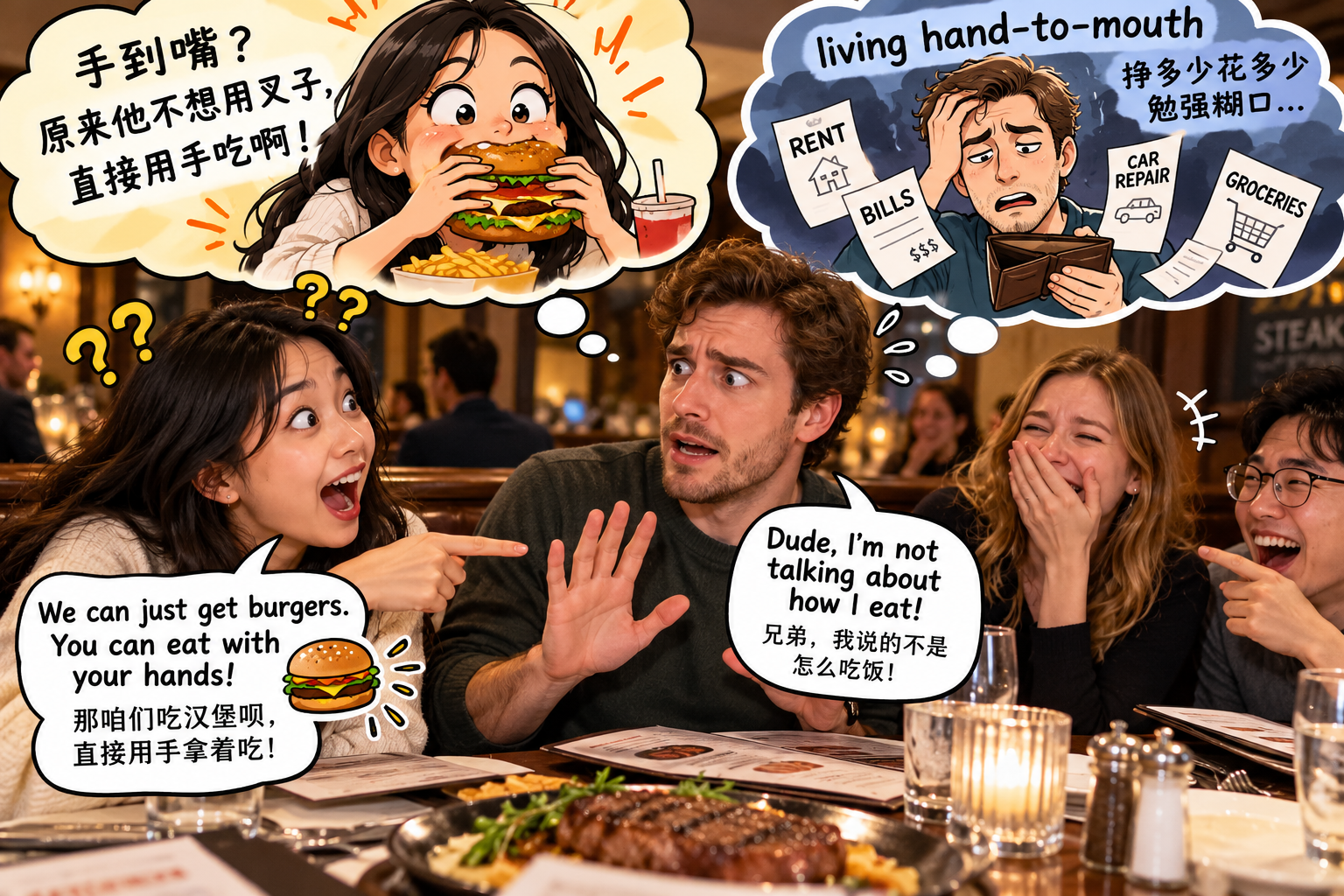 美剧说英语：hand-to-mouth - 加拿大同事说自己“hand-to-mouth”，我却以为他连吃饭都懒得用叉子……