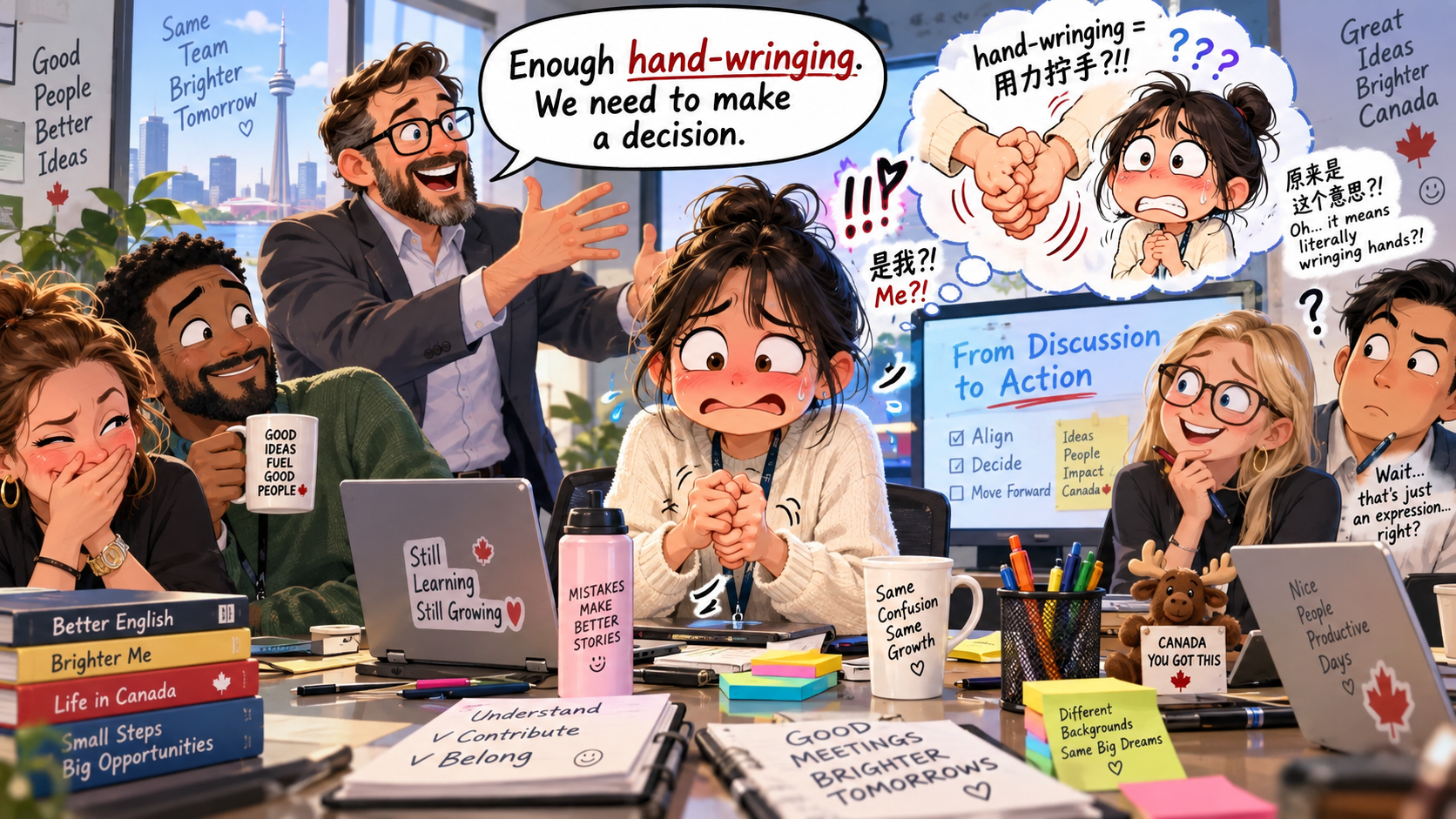 美剧学英语:hand-wringing - 加拿大办公室里,同事说“enough hand-wringing”,我默默把手放下了……