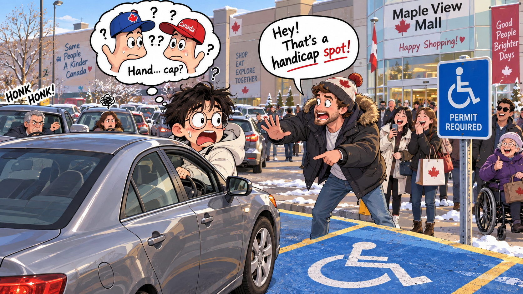 美剧学英语：handicap - 加拿大商场停车场，同事说“handicap spot”，我居然开始找帽子……