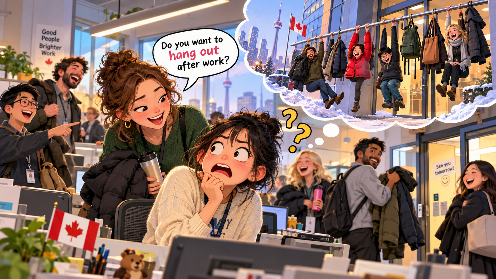 美剧学英语:hang out - 加拿大同事说“hang out”,我下意识抬头看了看门口:要挂什么?