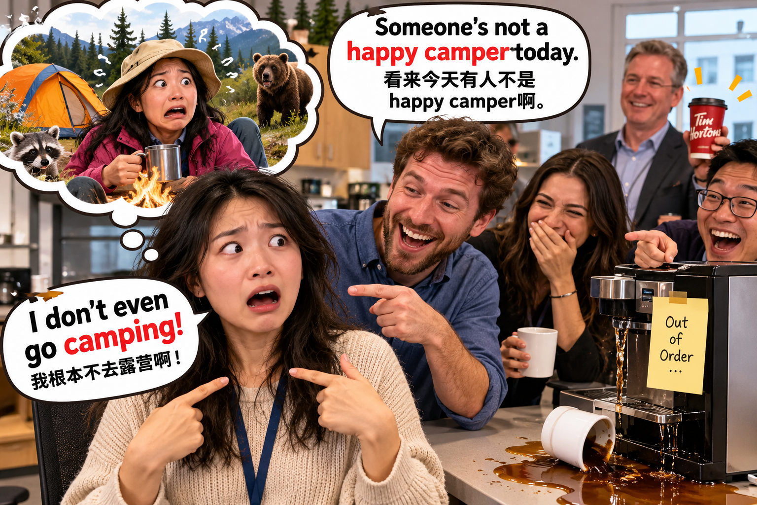 美剧说英语：happy camper - 加拿大办公室同事说我不是“happy camper”，我差点解释自己根本不露营……