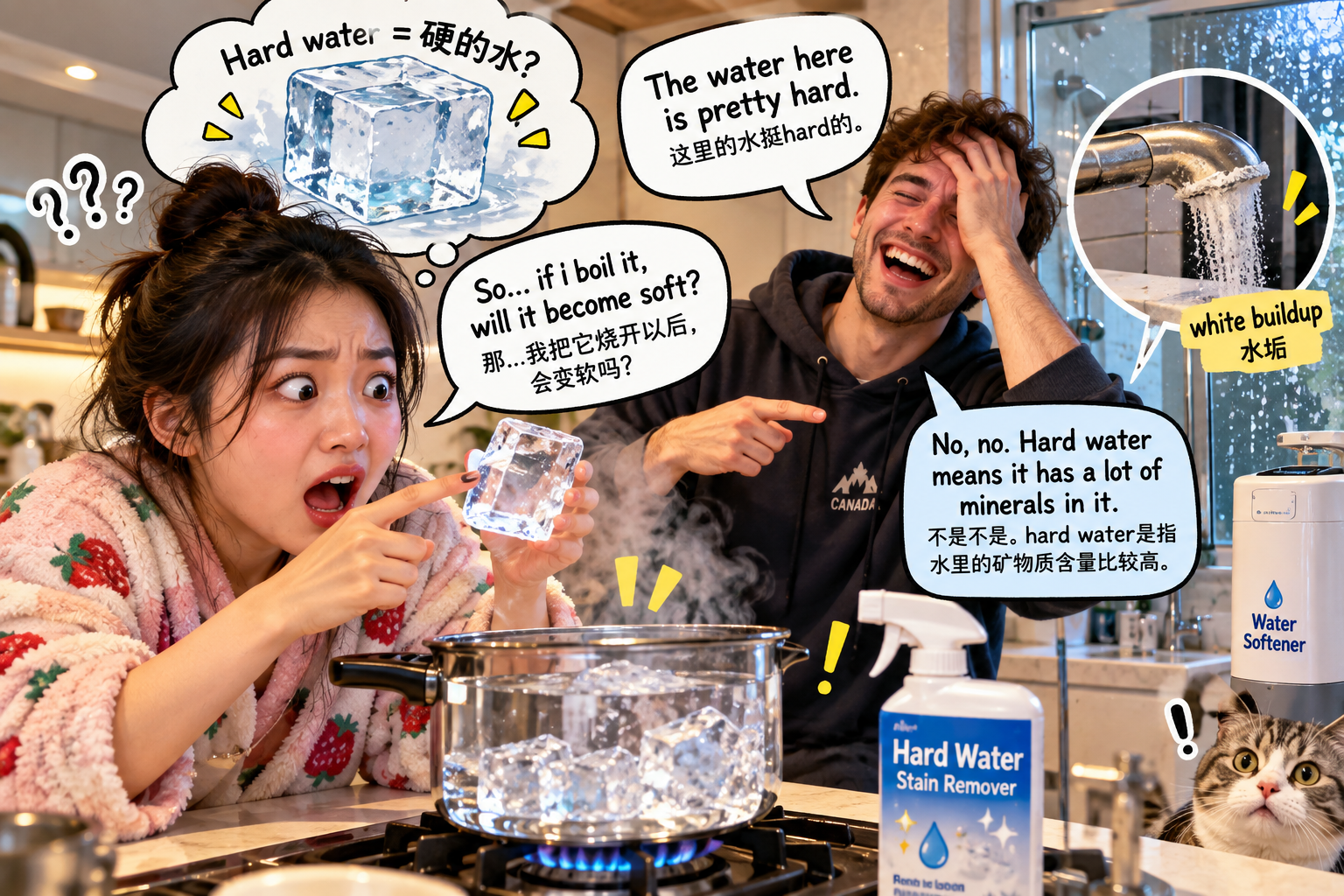 美剧学英语:hard water - 加拿大室友说“这里的水很hard”,我下意识问:那烧开会不会变软?