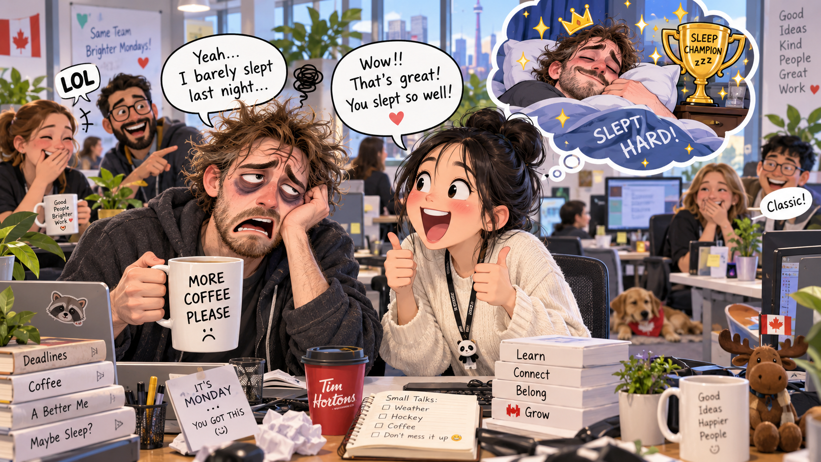美剧学英语：hardly - 加拿大办公室里，同事说“I hardly slept”，我竟然回了句“Good for you”……
